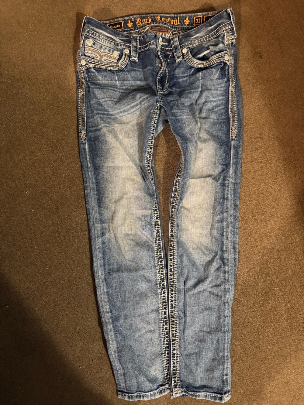 Rock Revival Blue Embroidered Waistband Jeans